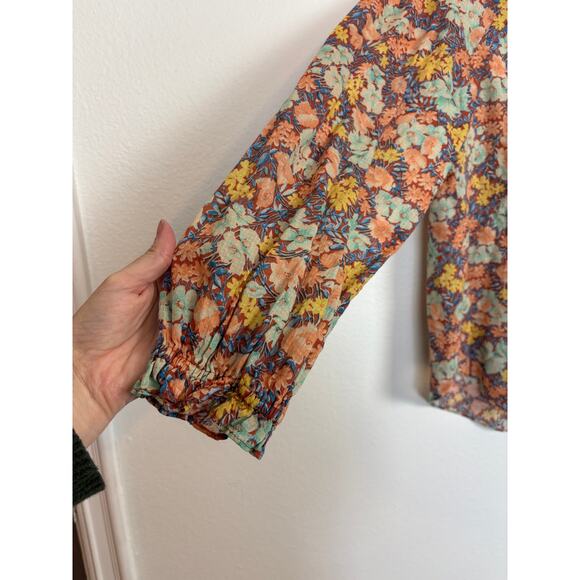 Veronica Beard Antonette Fall Floral Print V Neck Light Weight Cotton Blouse 6 - Picture 6 of 6